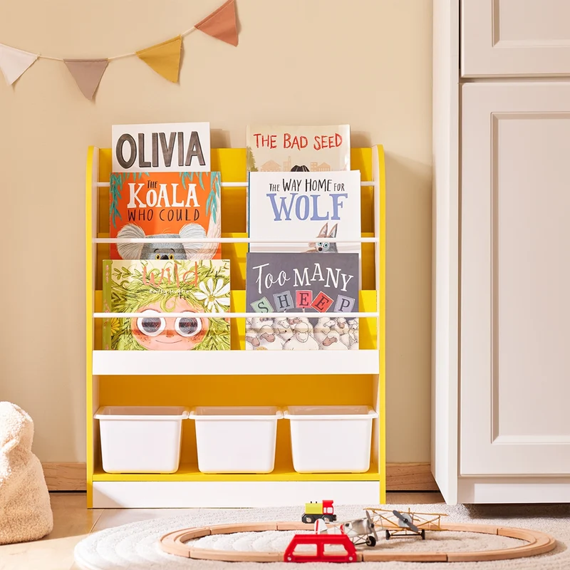 SoBuy KMB108-G Étagère à Livres et Jouets, Bibliothèque Enfant, Étagère de Rangement pour Chambre Enfant
