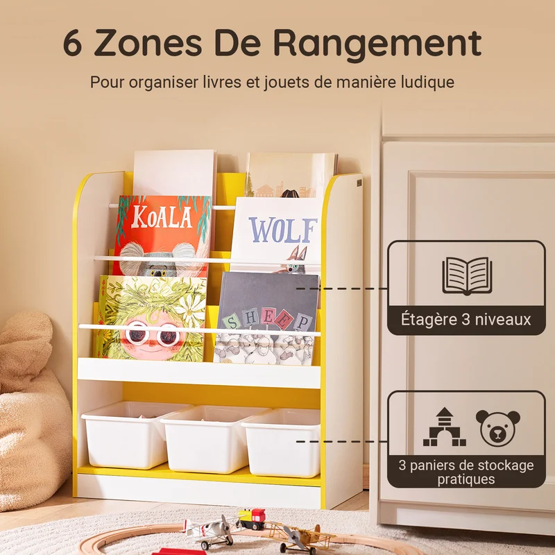 SoBuy KMB108-G Étagère à Livres et Jouets, Bibliothèque Enfant, Étagère de Rangement pour Chambre Enfant