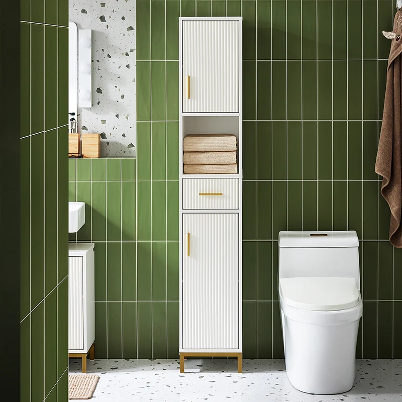 SoBuy BZR181-W Colonne Salle de Bain avec Tiroir et Poignées Métal, pour Salle de Bain et WC, Rangement Optimisé, Design Fonctionnel – L30×P30×H170 cm, Blanc