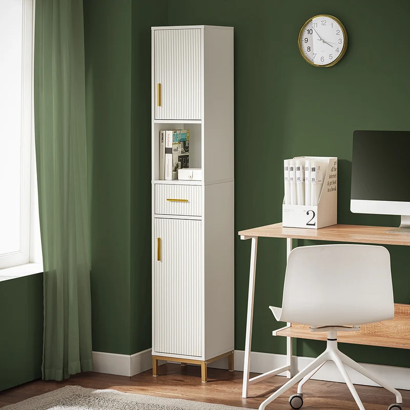 SoBuy BZR181-W Colonne Salle de Bain avec Tiroir et Poignées Métal, pour Salle de Bain et WC, Rangement Optimisé, Design Fonctionnel – L30×P30×H170 cm, Blanc
