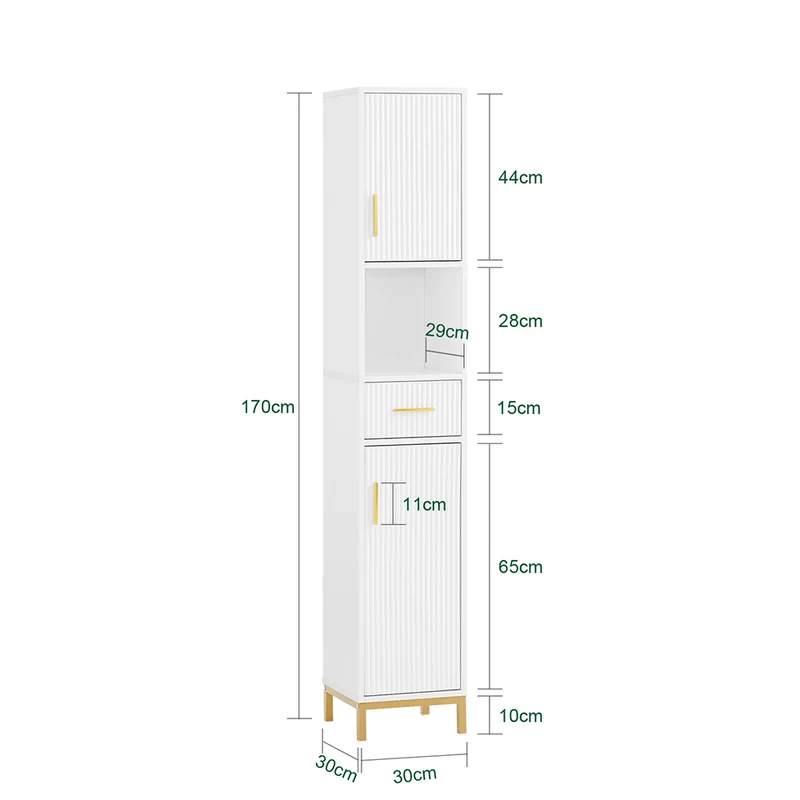 SoBuy BZR181-W Colonne Salle de Bain avec Tiroir et Poignées Métal, pour Salle de Bain et WC, Rangement Optimisé, Design Fonctionnel – L30×P30×H170 cm, Blanc