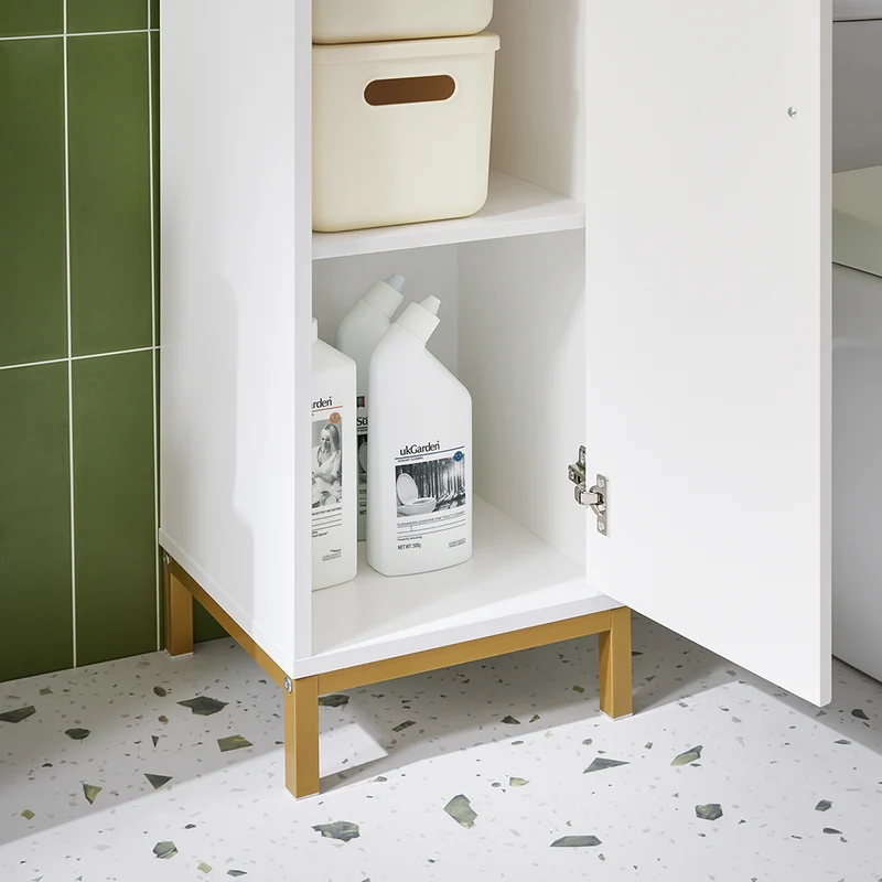 SoBuy BZR181-W Colonne Salle de Bain avec Tiroir et Poignées Métal, pour Salle de Bain et WC, Rangement Optimisé, Design Fonctionnel – L30×P30×H170 cm, Blanc