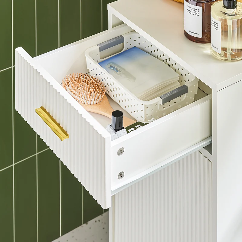 SoBuy BZR180-W Meuble Salle de Bain avec Panier à Linge, 1 Tiroir et 1 Panier Amovible, pour Salle de Bain et WC, Rangement Optimisé – L40×P40×H95 cm, Blanc