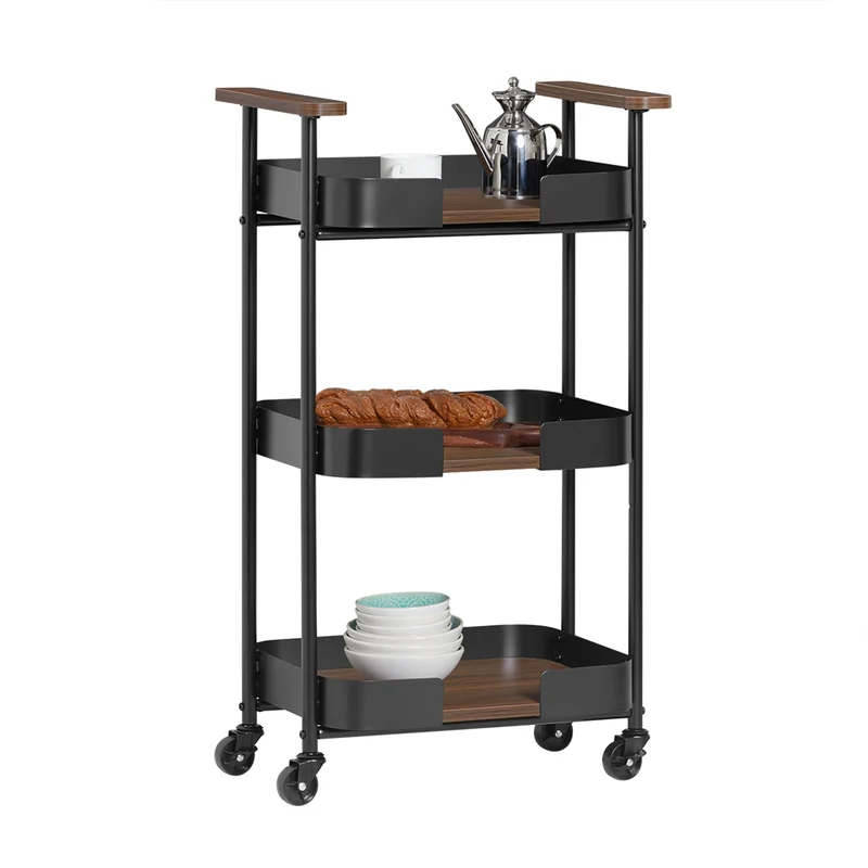 SoBuy SVW23-SCH Chariot de Service à roulettes, Desserte de Cuisine Roulante, Étagère de Cuisine à 3 Niveaux avec Poignées
