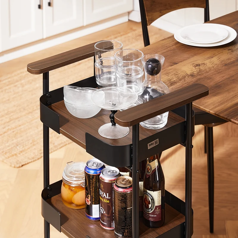SoBuy SVW23-SCH Chariot de Service à roulettes, Desserte de Cuisine Roulante, Étagère de Cuisine à 3 Niveaux avec Poignées