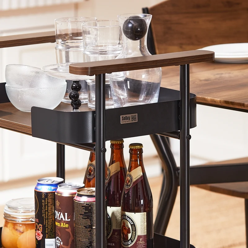 SoBuy SVW23-SCH Chariot de Service à roulettes, Desserte de Cuisine Roulante, Étagère de Cuisine à 3 Niveaux avec Poignées