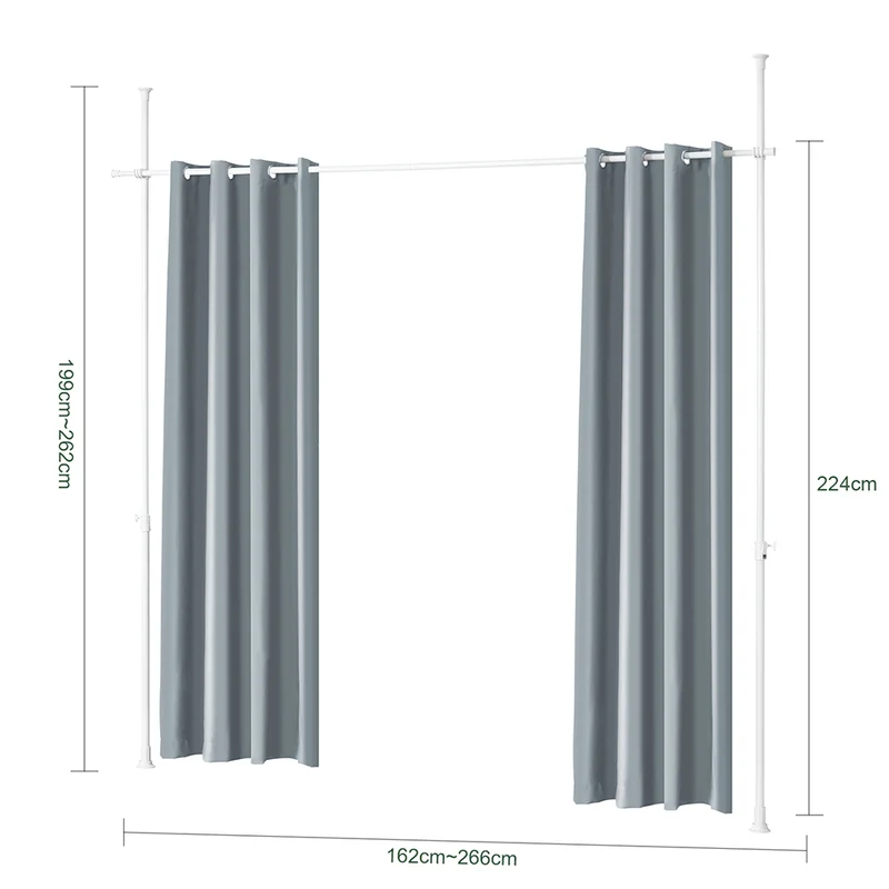 SoBuy KLS12-DG Paravent Séparateur de Pièces Rideau Télescopique Réglable en Hauteur Rideau Occultant Isolant Thermique Draperies à Oeillets