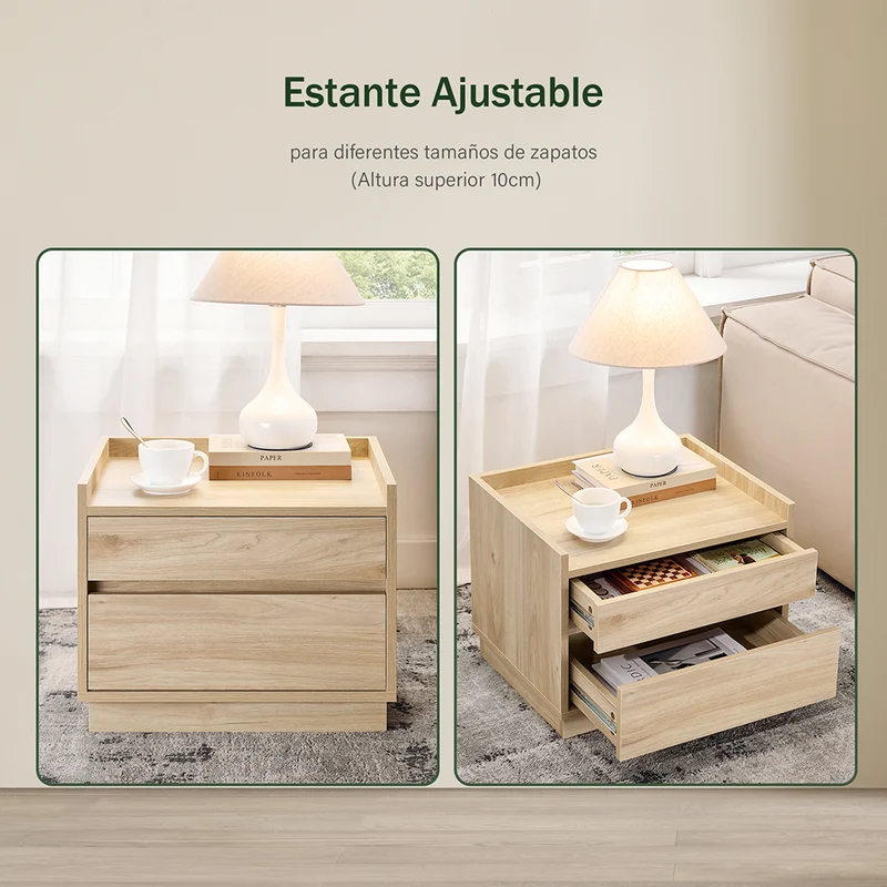 SoBuy FBT153-N Table de Chevet Bout de Canapé Table de Nuit Table d'Appoint Table Basse avec 2 Tiroirs