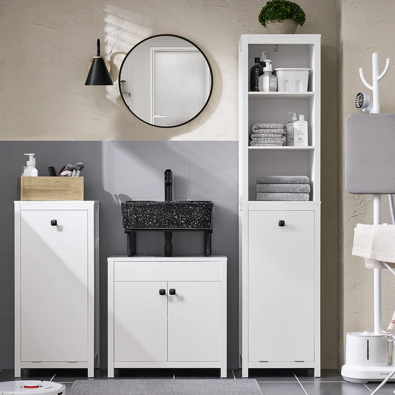 SoBuy BZR98-W Meuble sous-Lavabo, Meuble sous-Vasque à 2 étages réglable et 2 Portes