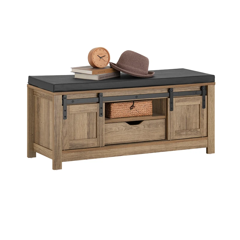 SoBuy FSR118-BR Banc à Chaussures avec Coussin Rembourré et Coffre de Rangement pour Entrée – 100x35x46 cm, Marron