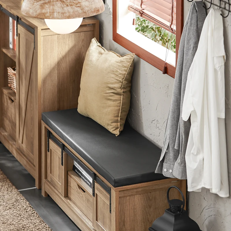 SoBuy FSR118-BR Banc à Chaussures avec Coussin Rembourré et Coffre de Rangement pour Entrée – 100x35x46 cm, Marron