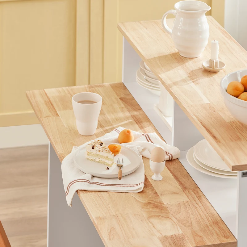 SoBuy FSB36-WN Buffet de Rangement avec Portes Coulissantes et Plan de Travail Extensible, Armoire de Cuisine, Meuble Multifonction 110×66×97 cm