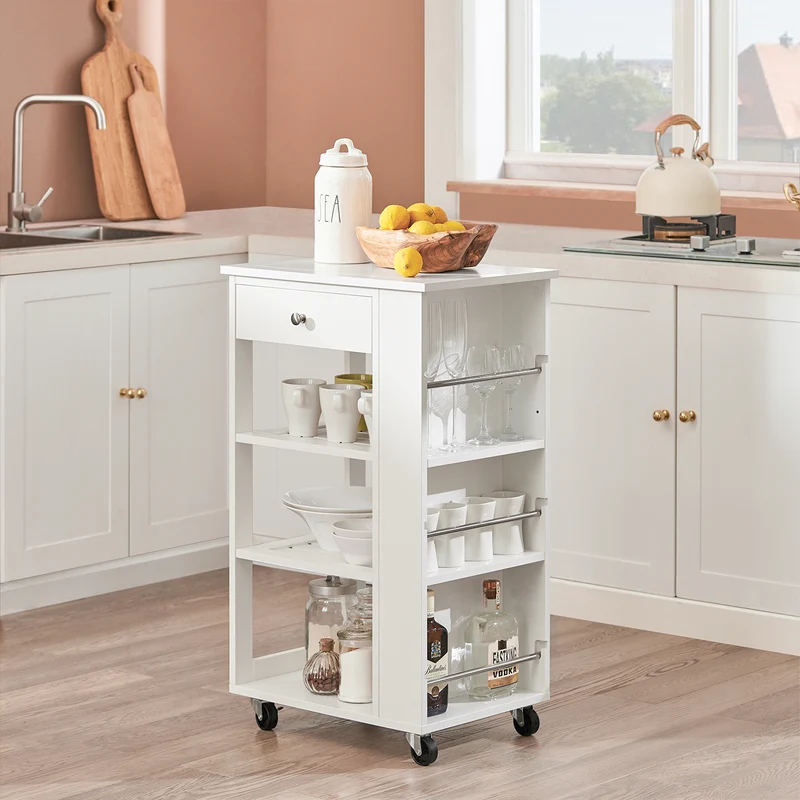 SoBuy FKW12-II-W Chariot de Service Desserte à Roulettes