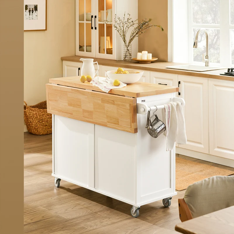 SoBuy FKW84-II-WN Desserte sur roulettes Meuble de Cuisine de Service Roulant avec Plans de Travail Rabattable