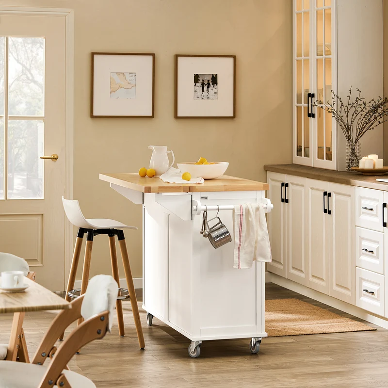 SoBuy FKW84-II-WN Desserte sur roulettes Meuble de Cuisine de Service Roulant avec Plans de Travail Rabattable