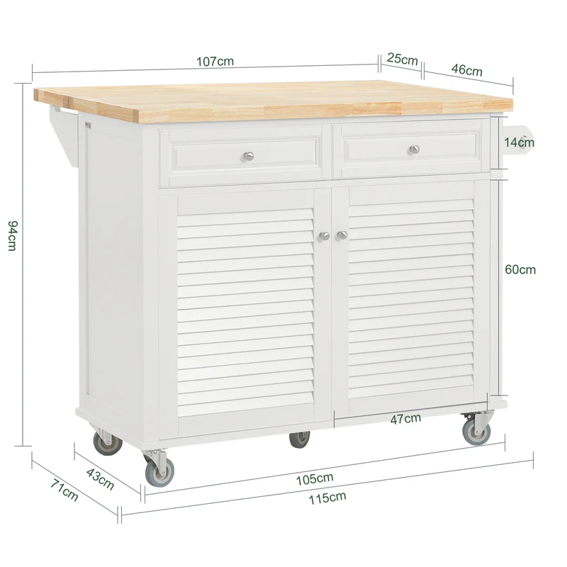 SoBuy FKW84-II-WN Desserte sur roulettes Meuble de Cuisine de Service Roulant avec Plans de Travail Rabattable