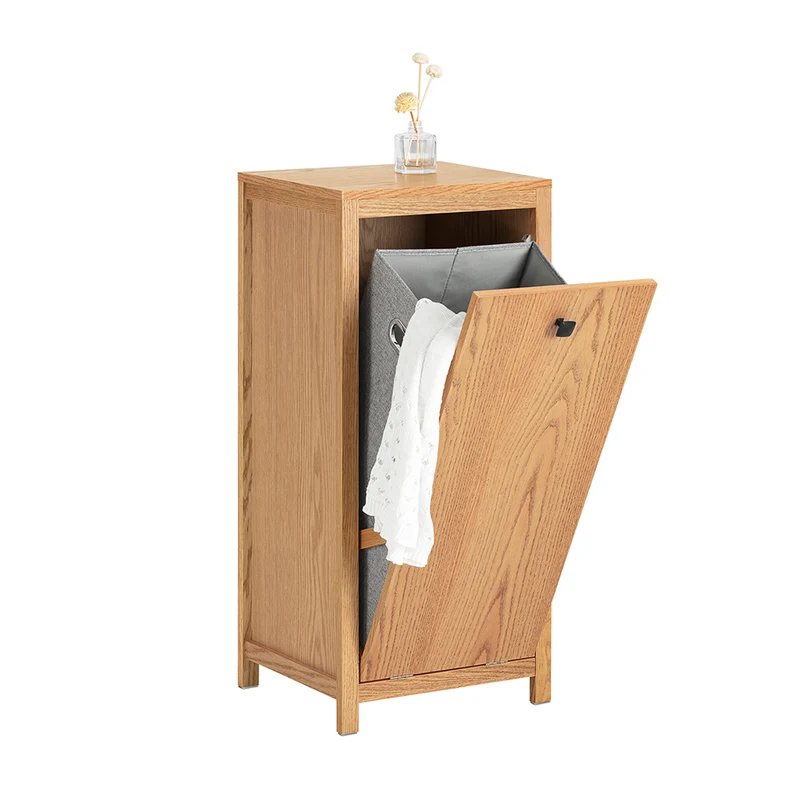 SoBuy BZR96-N Armoire à Linge avec Sac à Linge, Meuble Bas, Commode, Coffre à Linge, Porte Vêtement avec 1 Panier à Linge