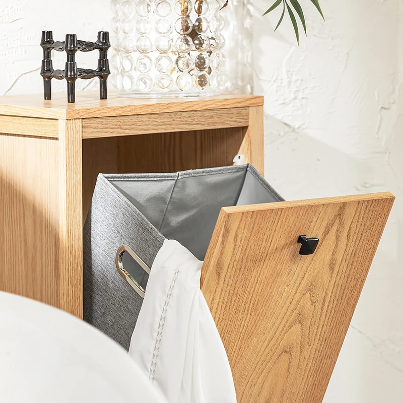 SoBuy BZR96-N Armoire à Linge avec Sac à Linge, Meuble Bas, Commode, Coffre à Linge, Porte Vêtement avec 1 Panier à Linge