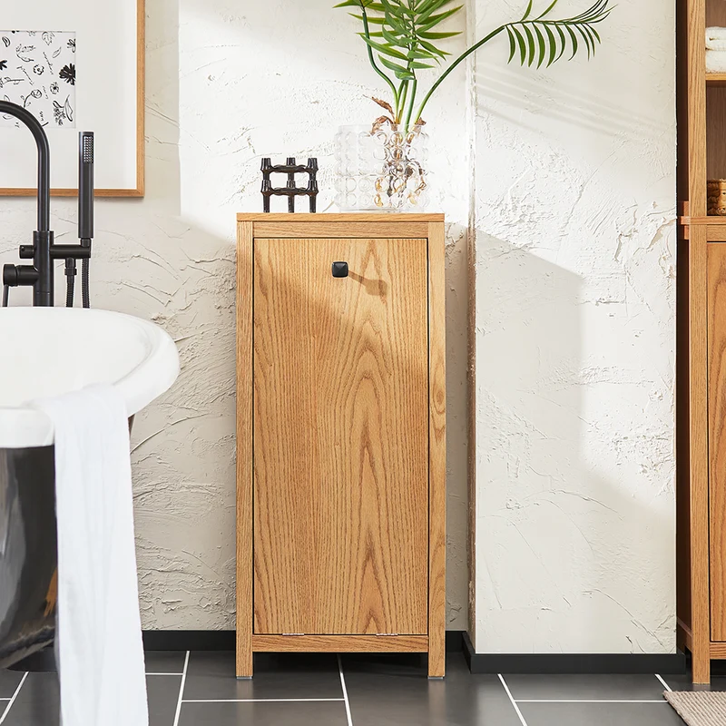 SoBuy BZR96-N Armoire à Linge avec Sac à Linge, Meuble Bas, Commode, Coffre à Linge, Porte Vêtement avec 1 Panier à Linge