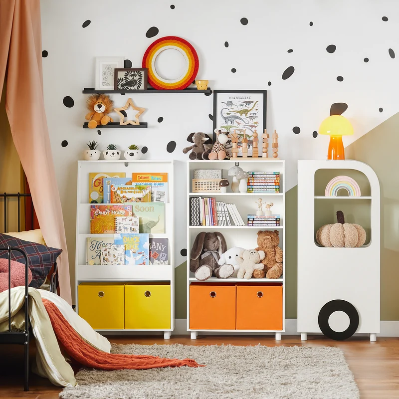 SoBuy KMB67-W Armoire pour Enfants Jouets avec 2 Paniers Multicolores
