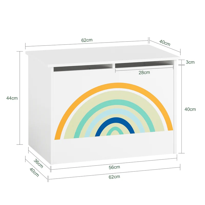 SoBuy KMB70-W Coffre à Jouets pour Enfants, Boîte à Jouets, coffre de Rangement avec Couvercle Rabattable, Motif arc-en-ciel