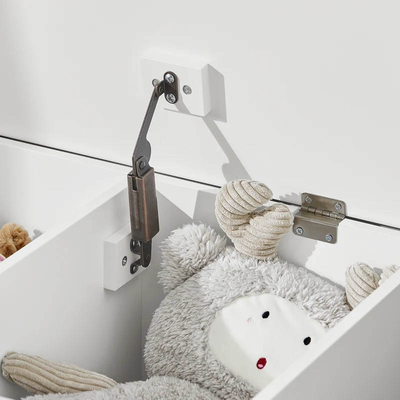 SoBuy KMB70-W Coffre à Jouets pour Enfants, Boîte à Jouets, coffre de Rangement avec Couvercle Rabattable, Motif arc-en-ciel