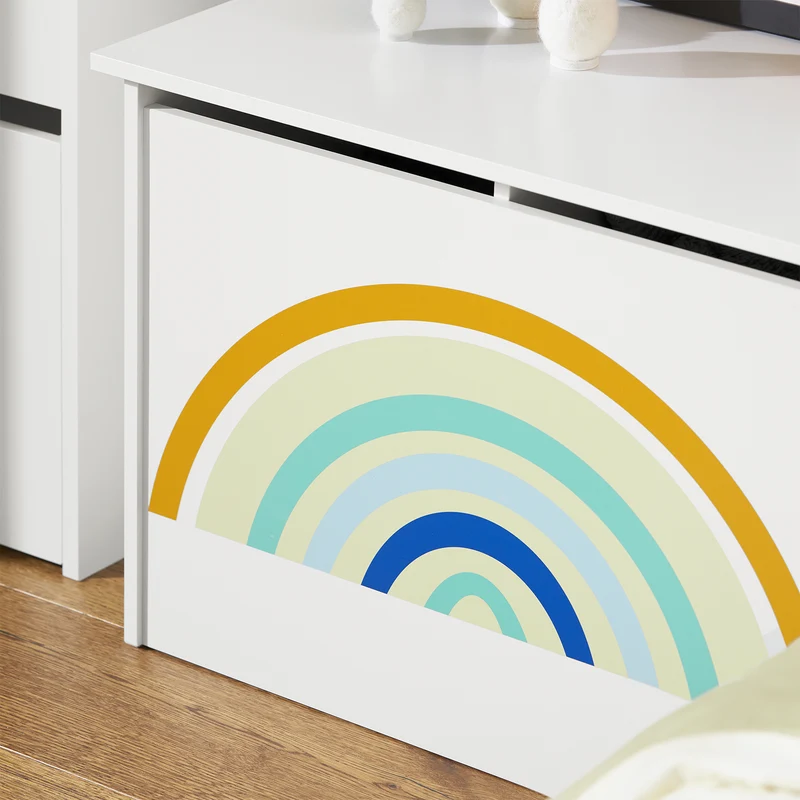 SoBuy KMB70-W Coffre à Jouets pour Enfants, Boîte à Jouets, coffre de Rangement avec Couvercle Rabattable, Motif arc-en-ciel
