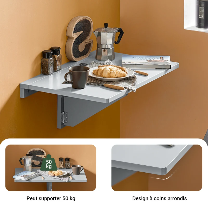 SoBuy FWT03-HG Table Murale Pliante, Table de Cuisine Extensible, Bureau Compact, Design Gain de Place, Idéale pour Petits Espaces, Cuisine, Bureau, Salle à Manger, 60x40cm Gris