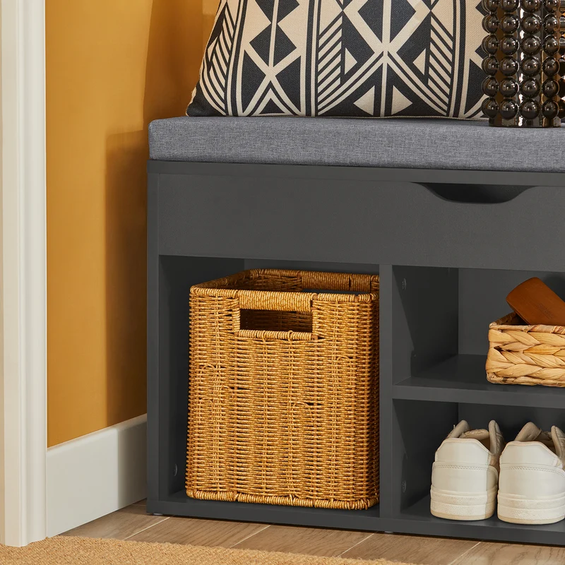 SoBuy FSR45-DG Banc de Rangement à Chaussures Bottes avec Coussin Rembourré Meuble d'Entrée Confortable Etagère à Chaussures