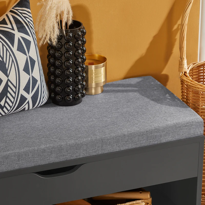SoBuy FSR45-DG Banc de Rangement à Chaussures Bottes avec Coussin Rembourré Meuble d'Entrée Confortable Etagère à Chaussures