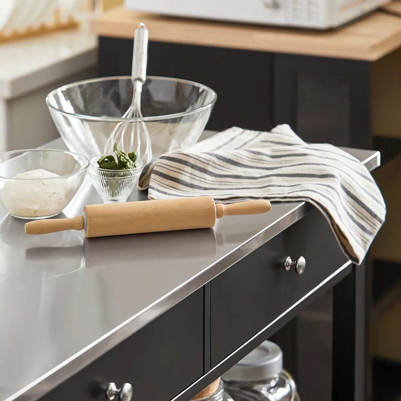 SoBuy FKW47-SCH Desserte roulante Chariot de cuisine de 2 étages avec grand plan de travail