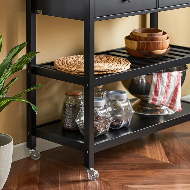 SoBuy FKW47-SCH Desserte roulante Chariot de cuisine de 2 étages avec grand plan de travail