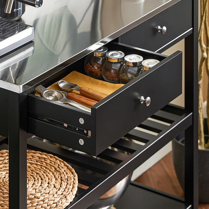 SoBuy FKW47-SCH Desserte roulante Chariot de cuisine de 2 étages avec grand plan de travail