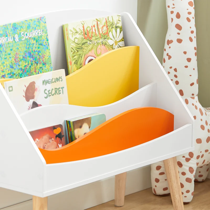 SoBuy KMB63-W Bibliothèque pour Enfant, Étagère à Livres avec 4 Compartiments Ouverts