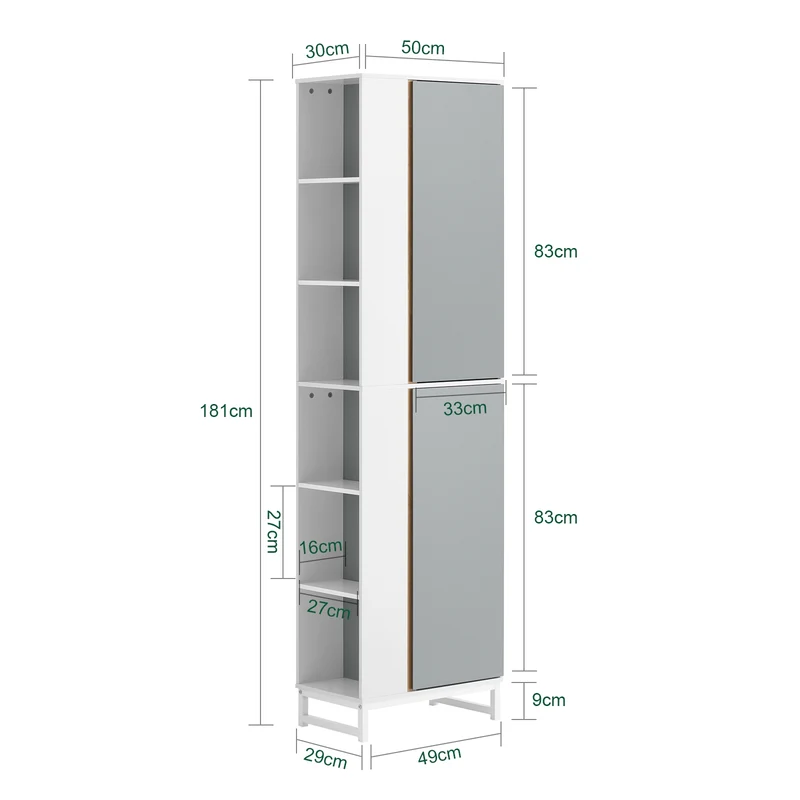 SoBuy BZR76-HG Meuble Colonne de Salle de Bain Placard Armoire Toilette Haute Etagères de Rangement