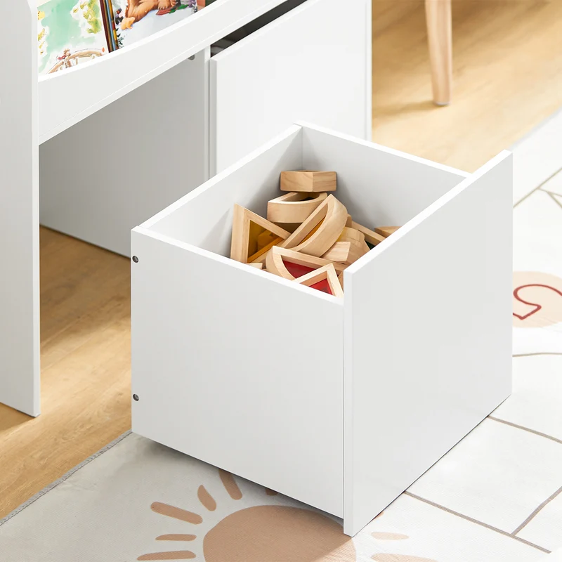 SoBuy KMB65-W Bibliothèque Enfant Étagère à Livres Étagère à Jouets Porte-revues à 4 Niveaux avec 2 Boîtes de Rangement