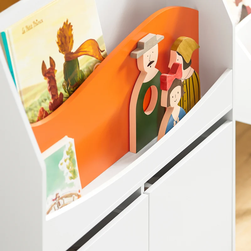 SoBuy KMB65-W Bibliothèque Enfant Étagère à Livres Étagère à Jouets Porte-revues à 4 Niveaux avec 2 Boîtes de Rangement