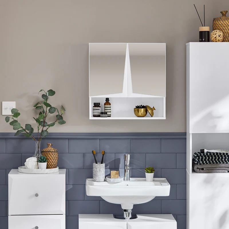 SoBuy BZR94-W Meuble Haut de Salle de Bain Meuble Mural Armoire Suspendue Placard de Rangement Toilettesl