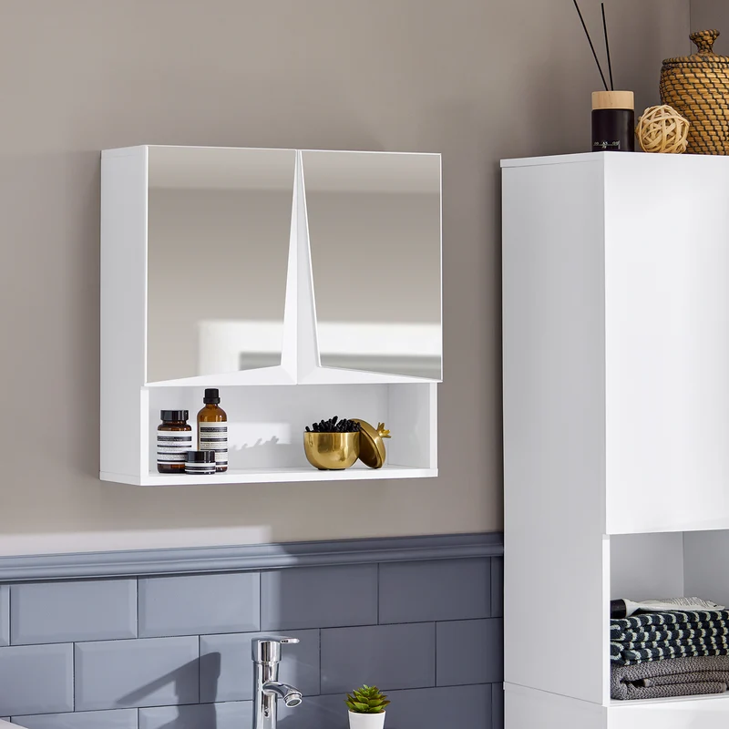 SoBuy BZR94-W Meuble Haut de Salle de Bain Meuble Mural Armoire Suspendue Placard de Rangement Toilettesl