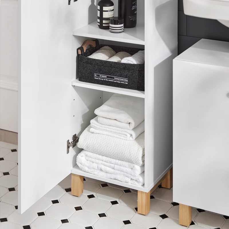 SoBuy BZR91-W Meuble Colonne de Salle de Bain avec 6 Compartiments de Rangement, Placard Armoire Haute, Étagère de Rangement