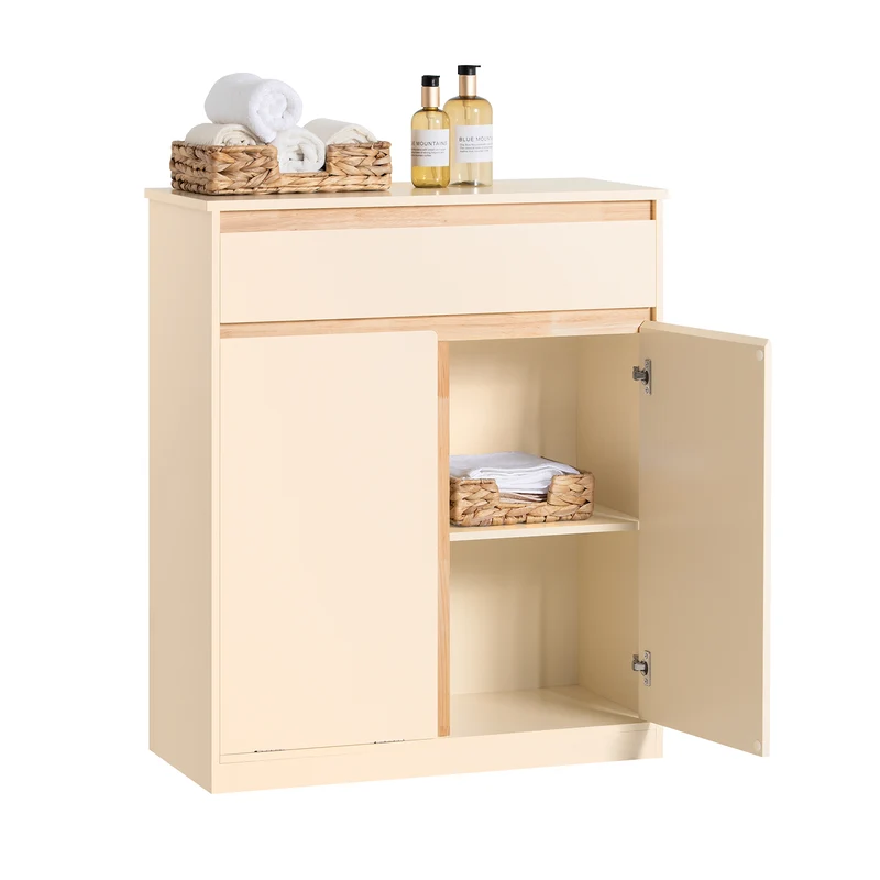 SoBuy BZR79-MI Meuble Bas de Salle de Bain avec Bac à Linge Amovible Armoire à Linge Commode Armoire Toilette avec Panier à Linge