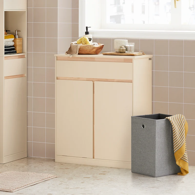 SoBuy BZR79-MI Meuble Bas de Salle de Bain avec Bac à Linge Amovible Armoire à Linge Commode Armoire Toilette avec Panier à Linge