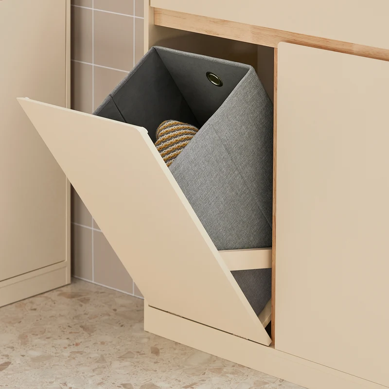 SoBuy BZR79-MI Meuble Bas de Salle de Bain avec Bac à Linge Amovible Armoire à Linge Commode Armoire Toilette avec Panier à Linge
