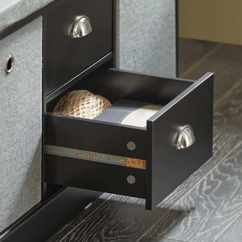 SoBuy FSR66-SCH Banc de Rangement avec Coussin Rembourré, 2 Tiroirs et 2 Paniers Meuble Bas Entrée Commode à Chaussure Banquette