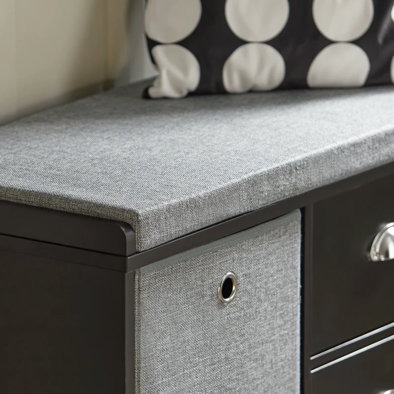 SoBuy FSR66-SCH Banc de Rangement avec Coussin Rembourré, 2 Tiroirs et 2 Paniers Meuble Bas Entrée Commode à Chaussure Banquette