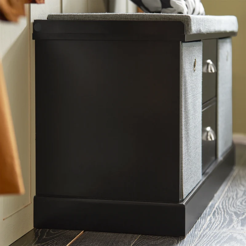 SoBuy FSR66-SCH Banc de Rangement avec Coussin Rembourré, 2 Tiroirs et 2 Paniers Meuble Bas Entrée Commode à Chaussure Banquette