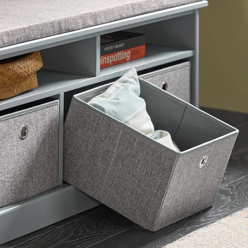 SoBuy FSR67-DG Banc de Rangement avec Coussin Rembourré, 2 Compartiments et 3 Paniers Meuble Bas Entrée
