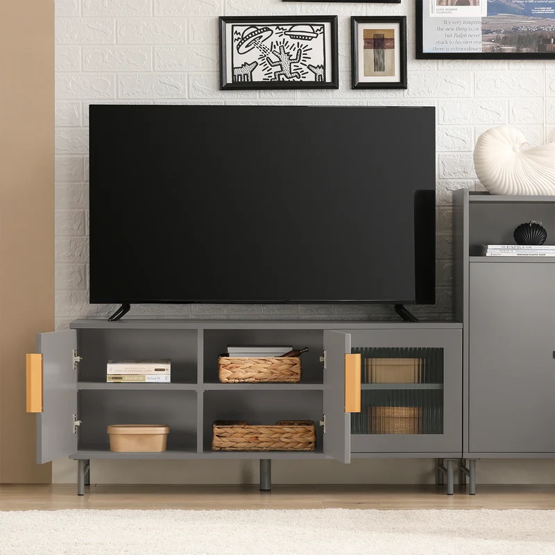 SoBuy FSR130-HG Banc à chaussures, Meuble Bas d'Entrée, Meuble TV, avec 3 Portes et Étagères Réglables