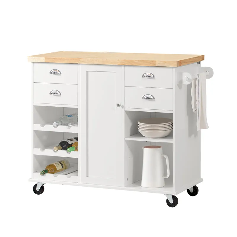 SoBuy KNL03-WN îlot central Desserte Roulante Chariot de Cuisine Meuble de Rangement à roulettes Chariot de Service Buffet