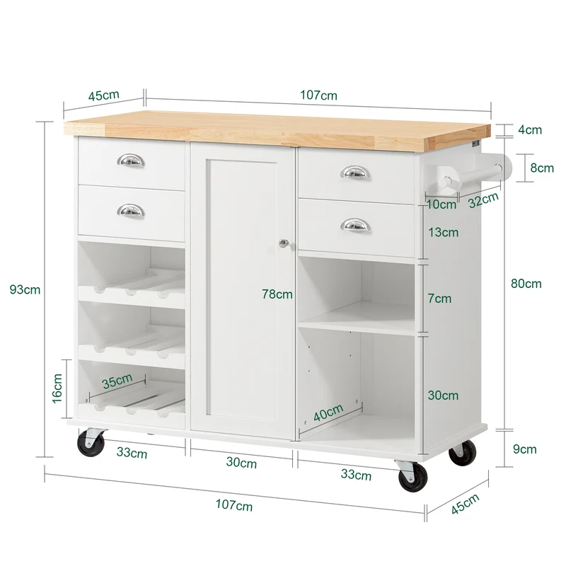 SoBuy KNL03-WN îlot central Desserte Roulante Chariot de Cuisine Meuble de Rangement à roulettes Chariot de Service Buffet